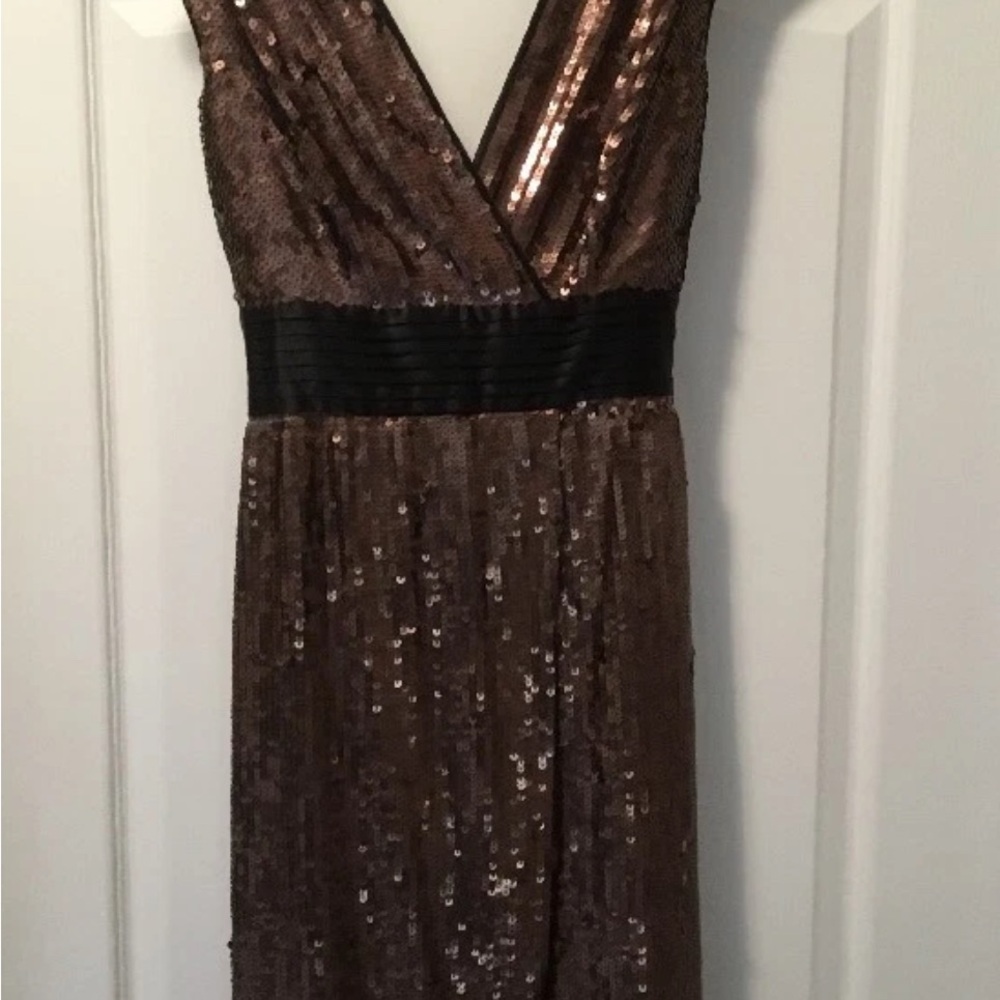 BCBGMaxAzria Metalluc Brown Bronze Sleeveless Lined Sequin Dress